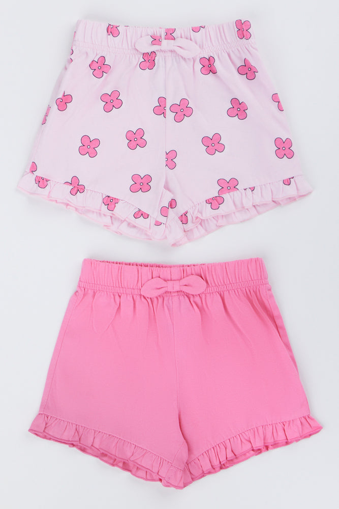 2 Pack Floral and Pink Knit Shorts