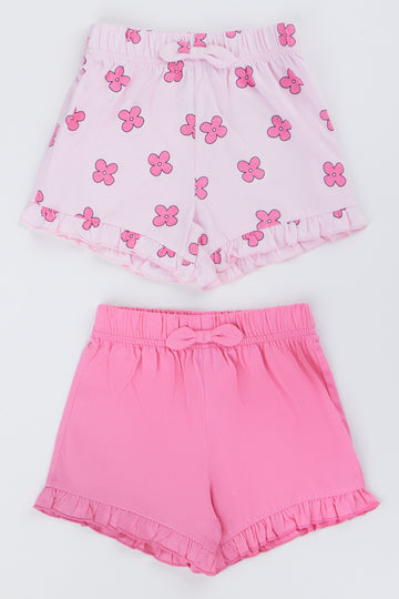 2 Pack Floral and Pink Knit Shorts