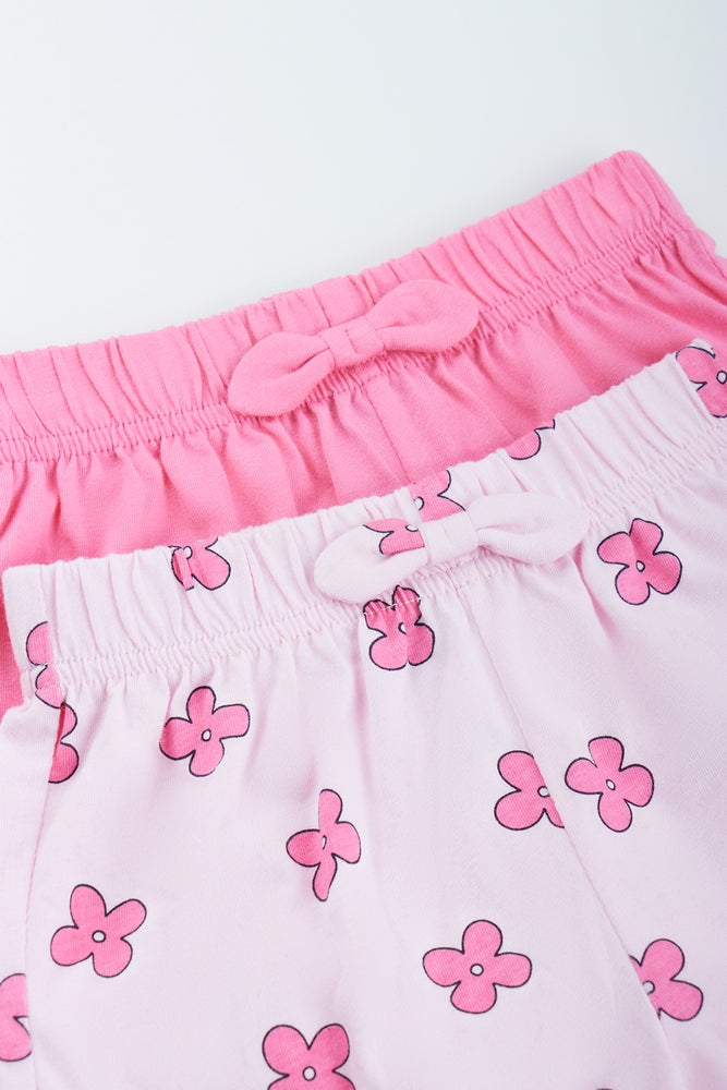 2 Pack Floral and Pink Knit Shorts (1)