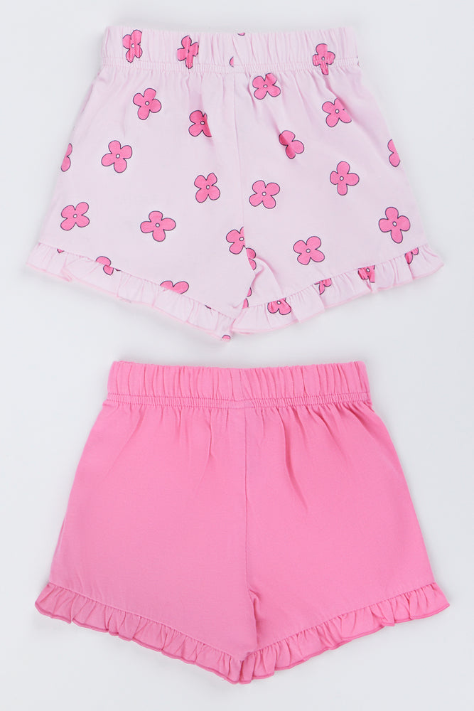 2 Pack Floral and Pink Knit Shorts (2)