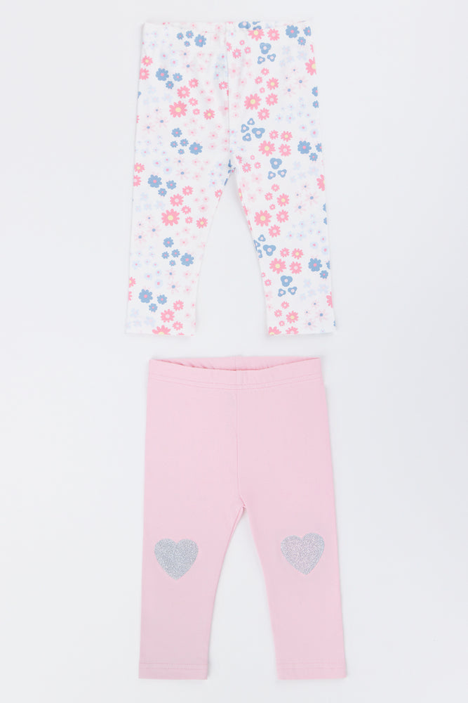 2 Pack Floral And Heart Leggings