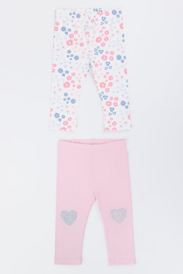2 Pack Floral And Heart Leggings