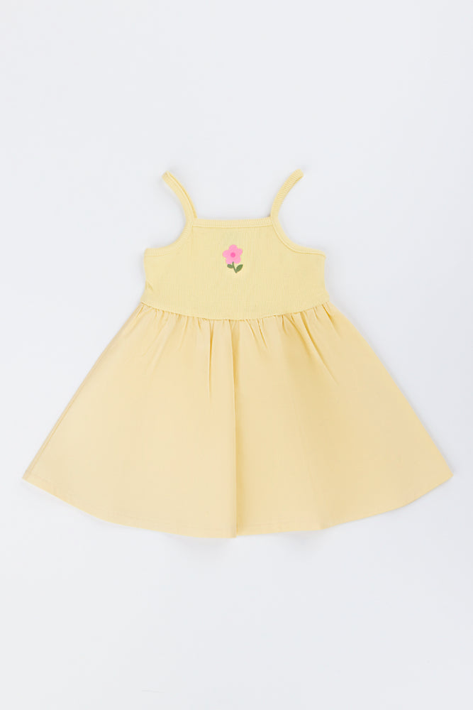Yellow Floral Knit Woven Dress