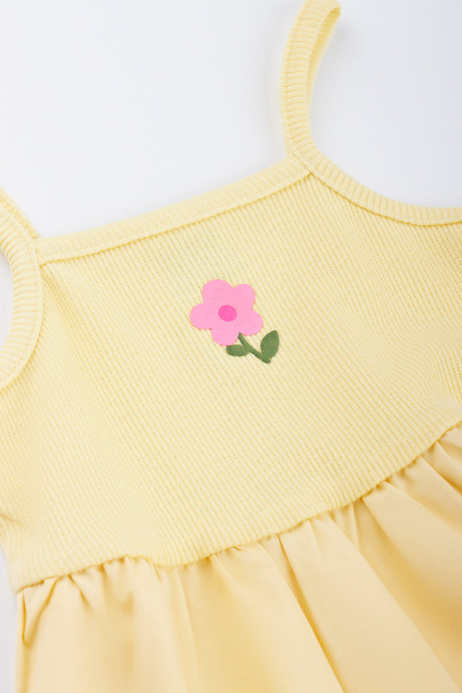 Yellow Floral Knit Woven Dress (1)