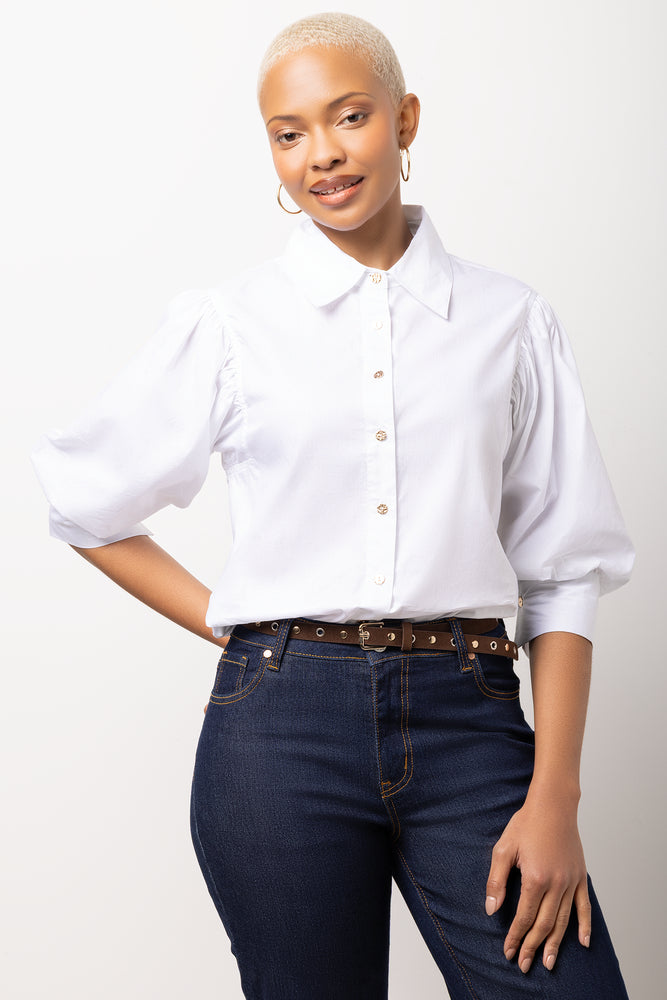 White Puff Short Sleeve Blouse