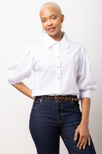 White Puff Short Sleeve Blouse