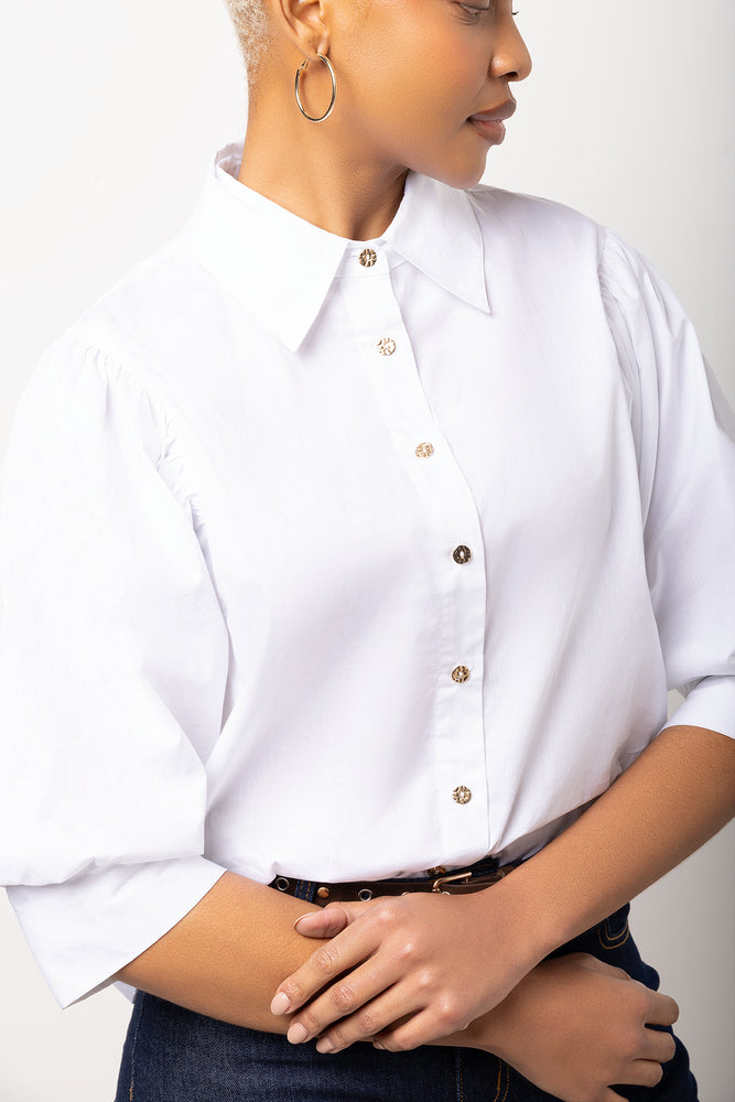 White Puff Short Sleeve Blouse (3)