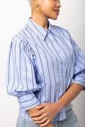 Blue Stripe Short Puff Sleeve Blouse (3)