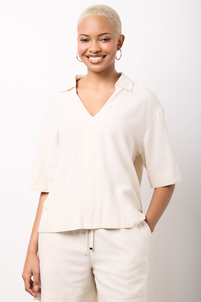 Stone V-Neck Linen Blend Top