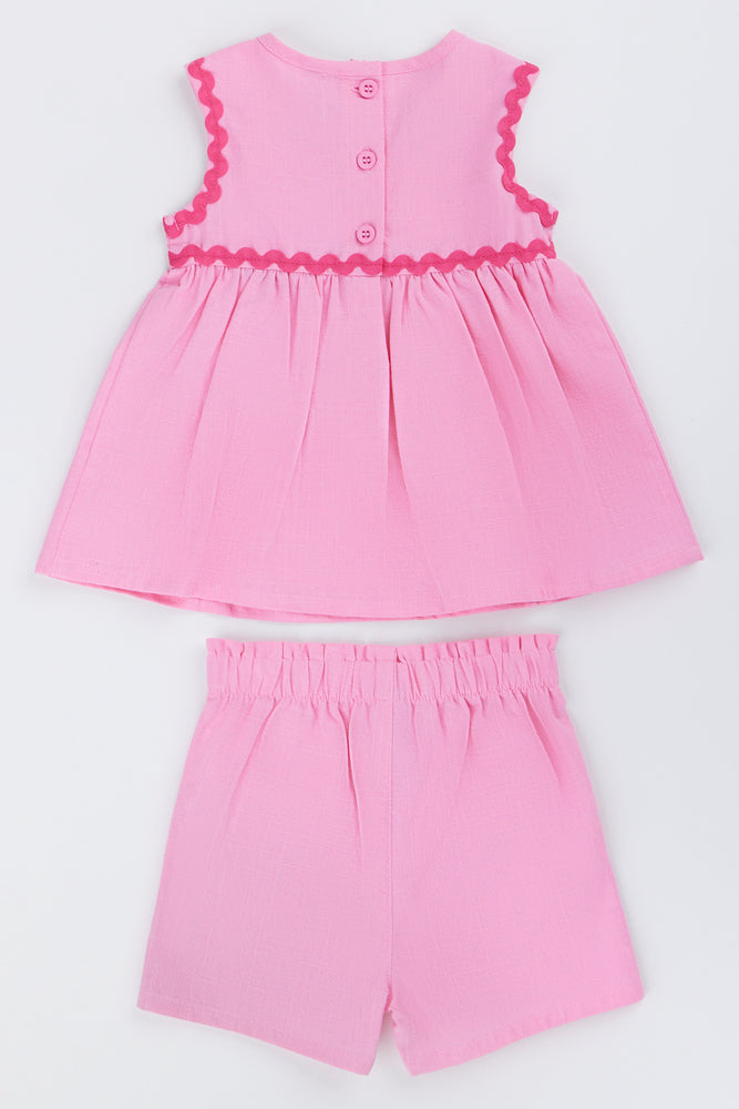 Pink Woven Butterfly Shorts Set (2)