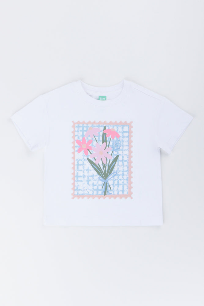 White Floral Stamp T-Shirt