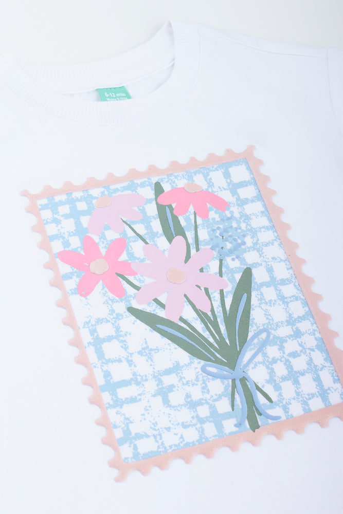 White Floral Stamp T-Shirt (1)