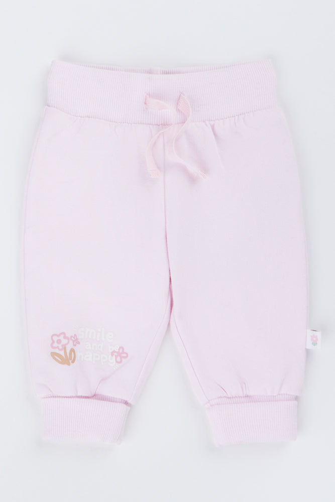 Pink Smile Graphic Baby Trackpants