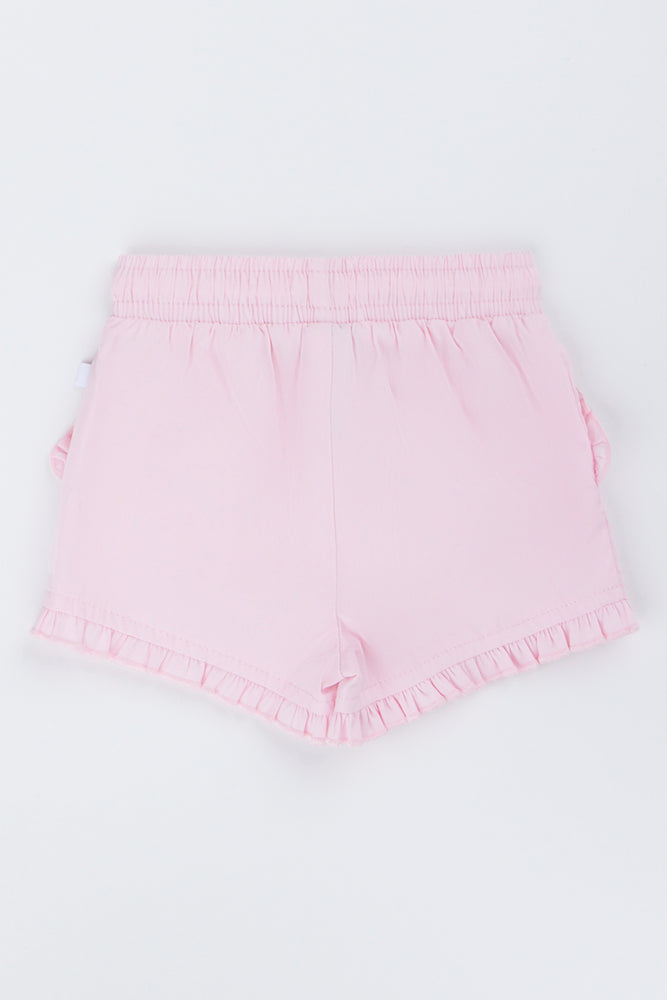 Pink Woven Frill Shorts (2)