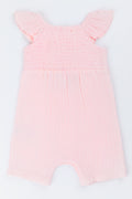 Pink Smocked Woven Baby Romper (2)