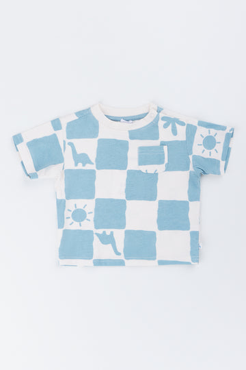 Baby Blue Dinosaur Check T-Shirt