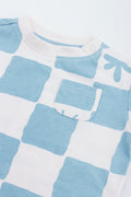 Baby Blue Dinosaur Check T-Shirt (1)
