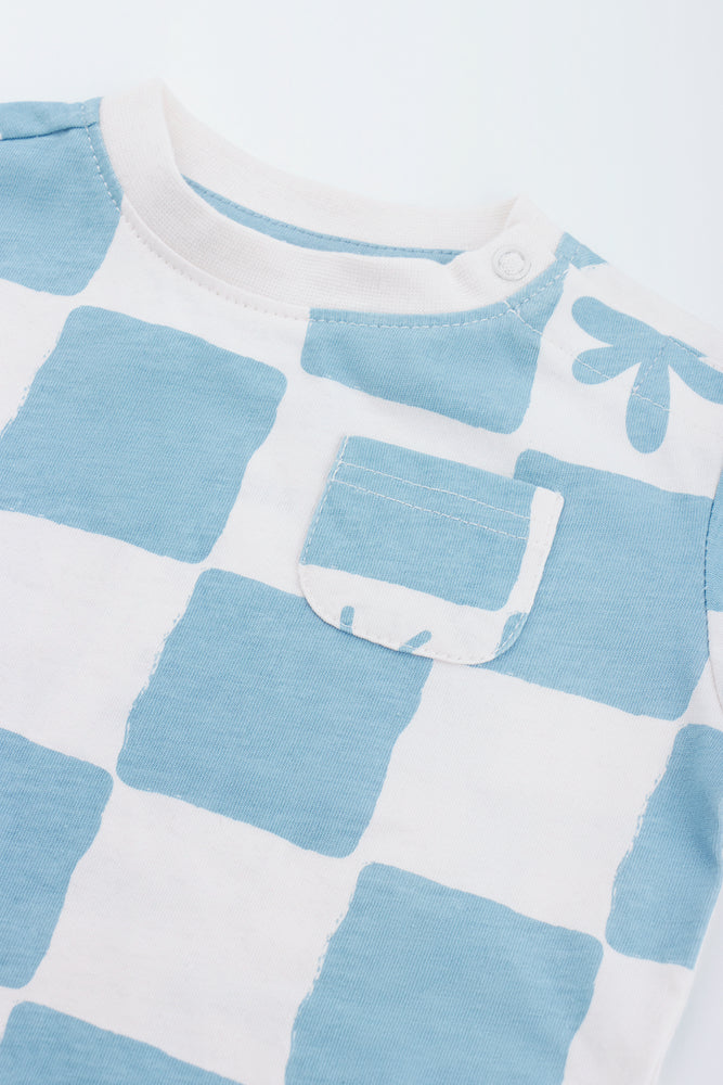 Baby Blue Dinosaur Check T-Shirt (1)