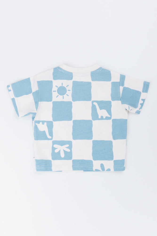 Baby Blue Dinosaur Check T-Shirt (2)