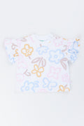 Cream Floral Frill Sleeve T-Shirt