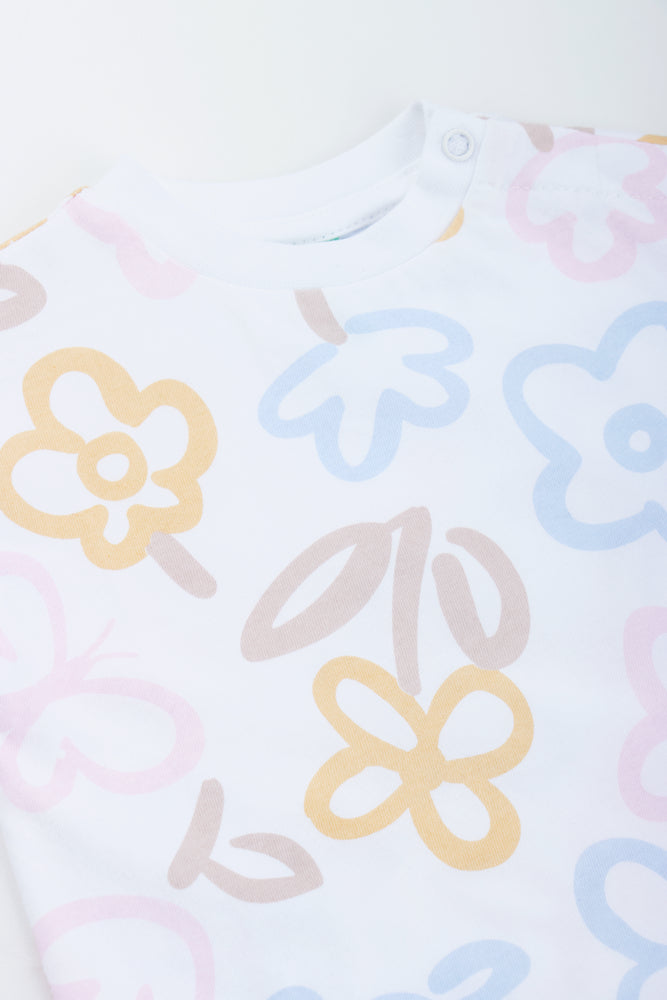Cream Floral Frill Sleeve T-Shirt (1)