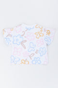 Cream Floral Frill Sleeve T-Shirt (2)