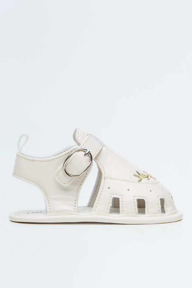 Cream Floral Embroidery Crib Sandals (1)