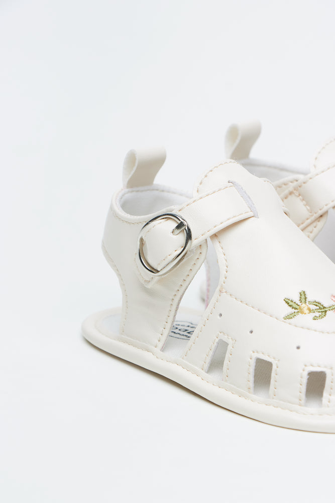 Cream Floral Embroidery Crib Sandals (3)