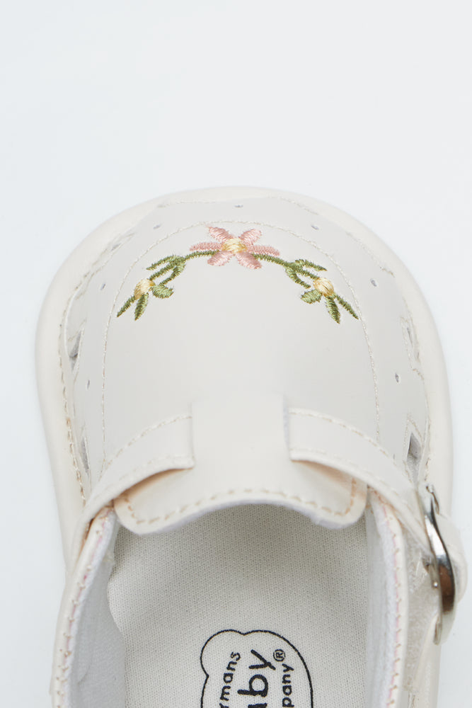 Cream Floral Embroidery Crib Sandals (4)