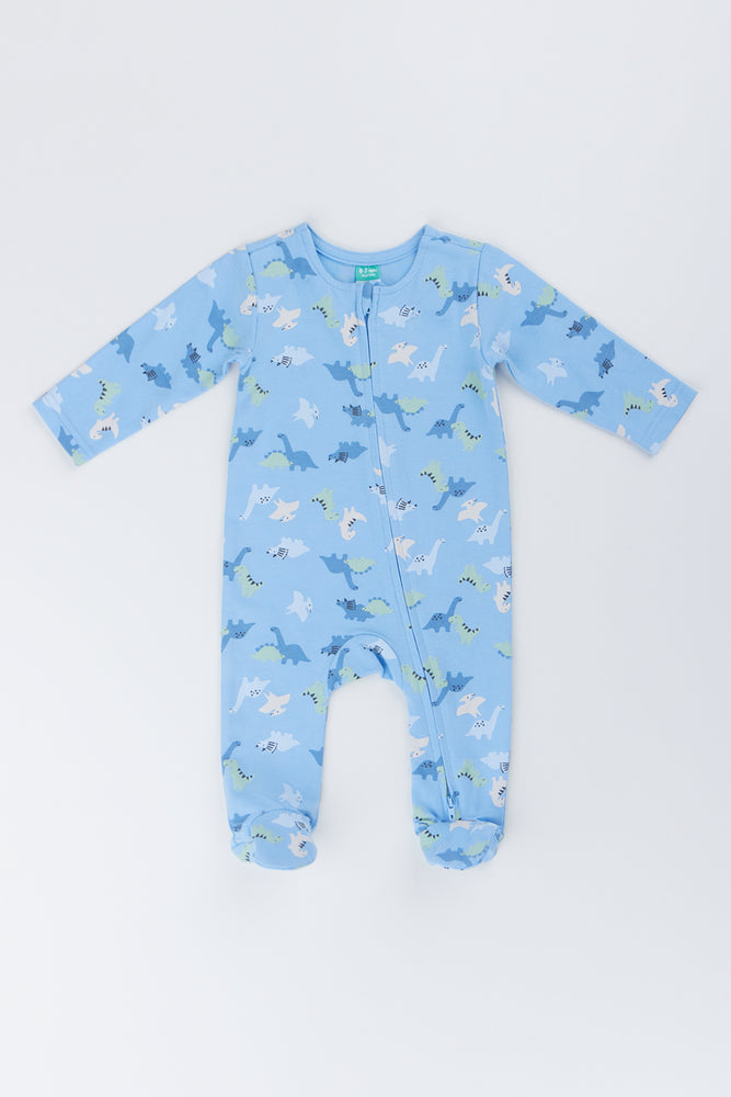 Blue Dinosaur Print Cotton Sleepsuit