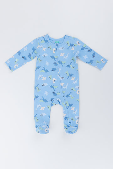 Blue Dinosaur Print Cotton Sleepsuit