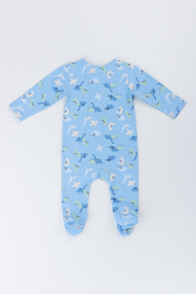 Blue Dinosaur Print Cotton Sleepsuit (2)
