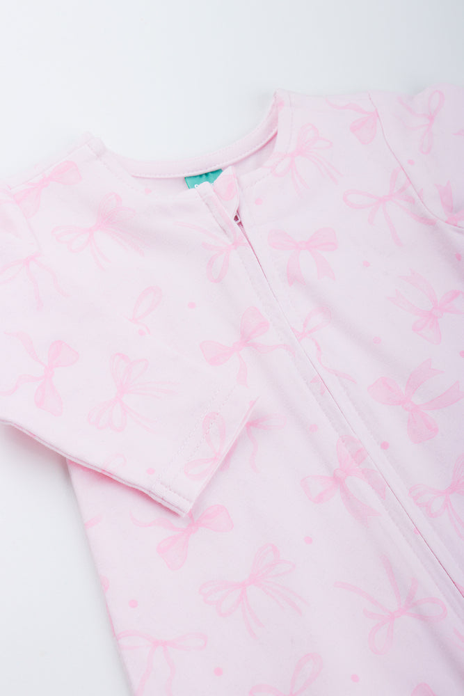 Pink Bow Print Baby Sleepsuit (1)