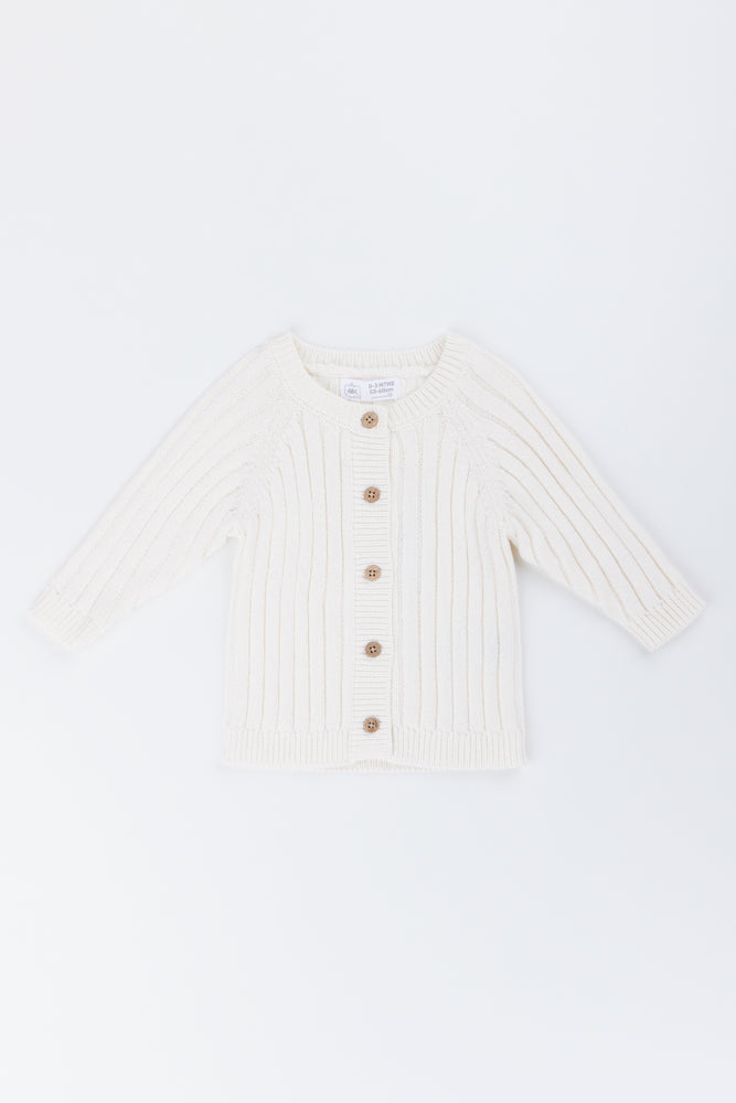 Cream Ribbed Baby Cardigan