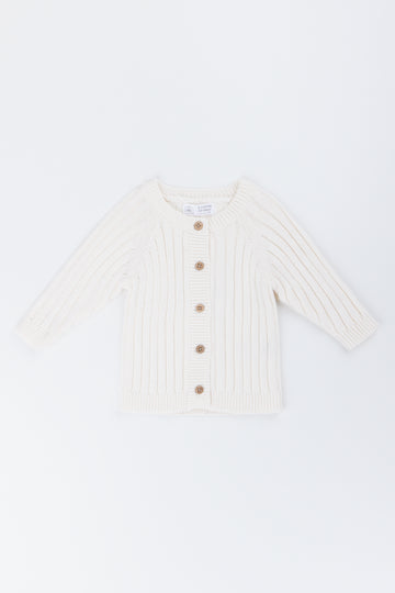 Cream Ribbed Baby Cardigan