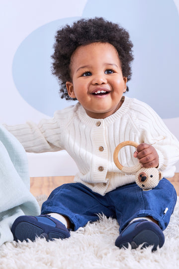 Cream Ribbed Baby Cardigan