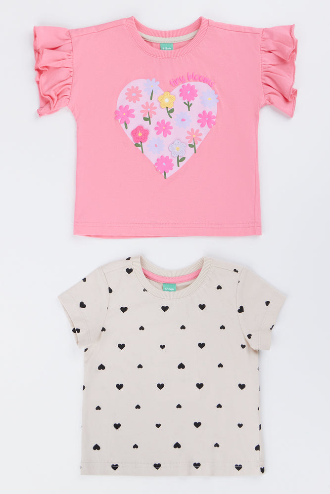 2 Pack Floral Heart T-Shirts