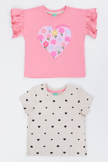 2 Pack Floral Heart T-Shirts