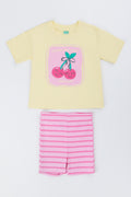 Pink & Yellow Cherry Print Short Set
