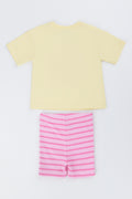 Pink & Yellow Cherry Print Short Set (2)