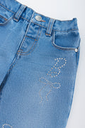 Embroidered Bow Detail Denim Pants (1)