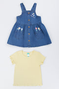 Floral Denim Pinafore Dress Set (2)