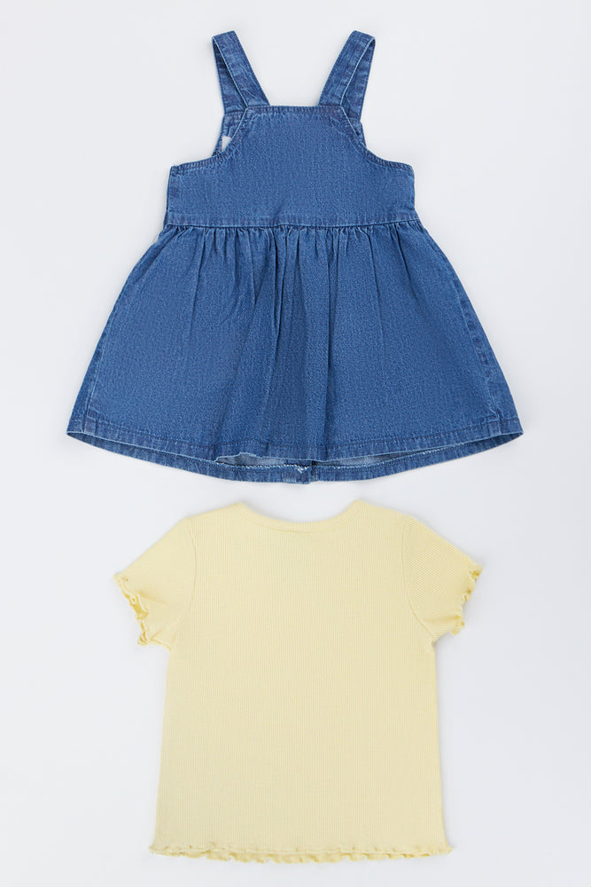Floral Denim Pinafore Dress Set (3)