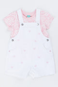 White Bow Dungaree Pink Set