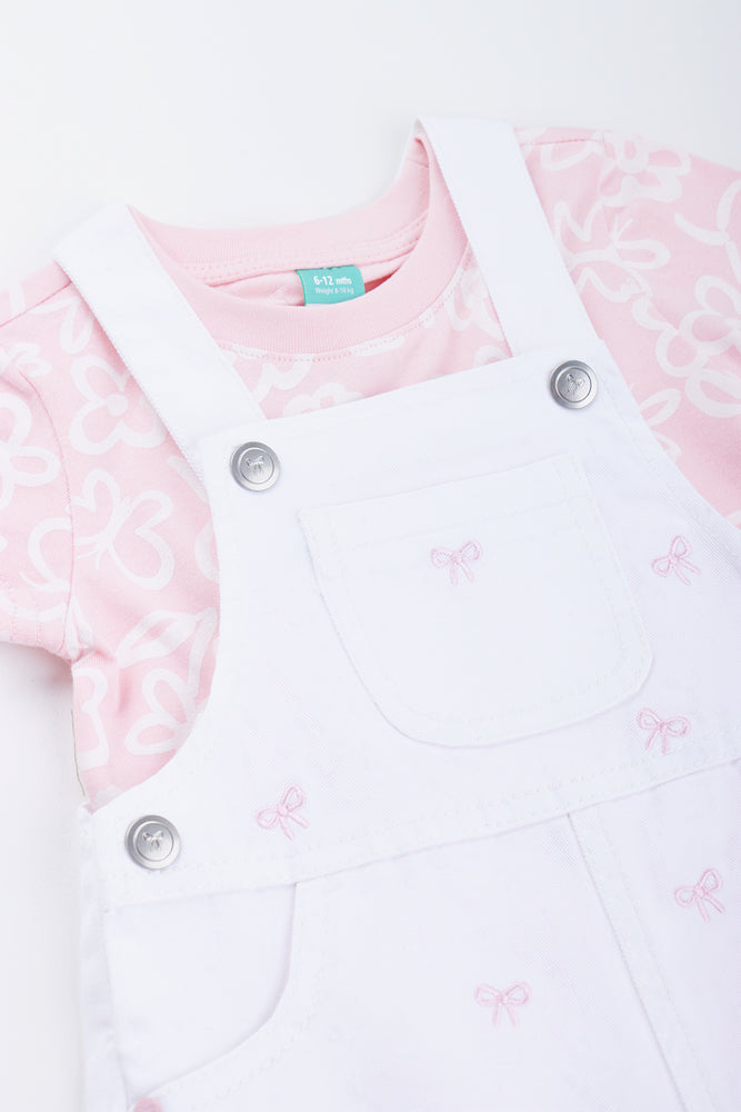 White Bow Dungaree Pink Set (1)