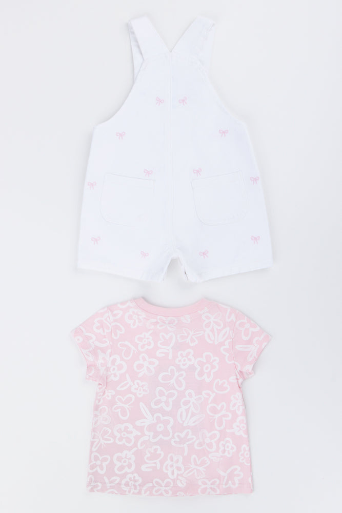 White Bow Dungaree Pink Set (3)