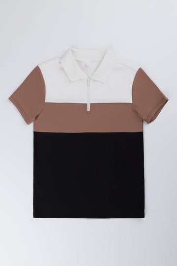 Three Colour Block Zip Golfer