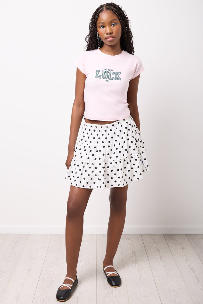 Cream Polka Dot Tiered Skirt
