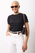 Black Crinkle Lace Detail Top