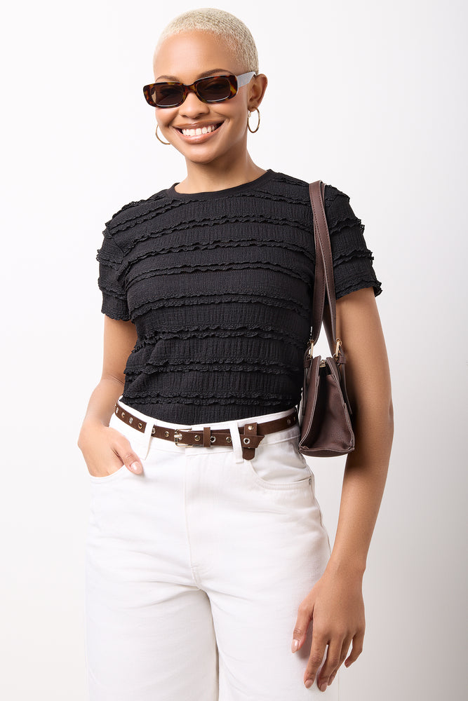 Black Crinkle Lace Detail Top